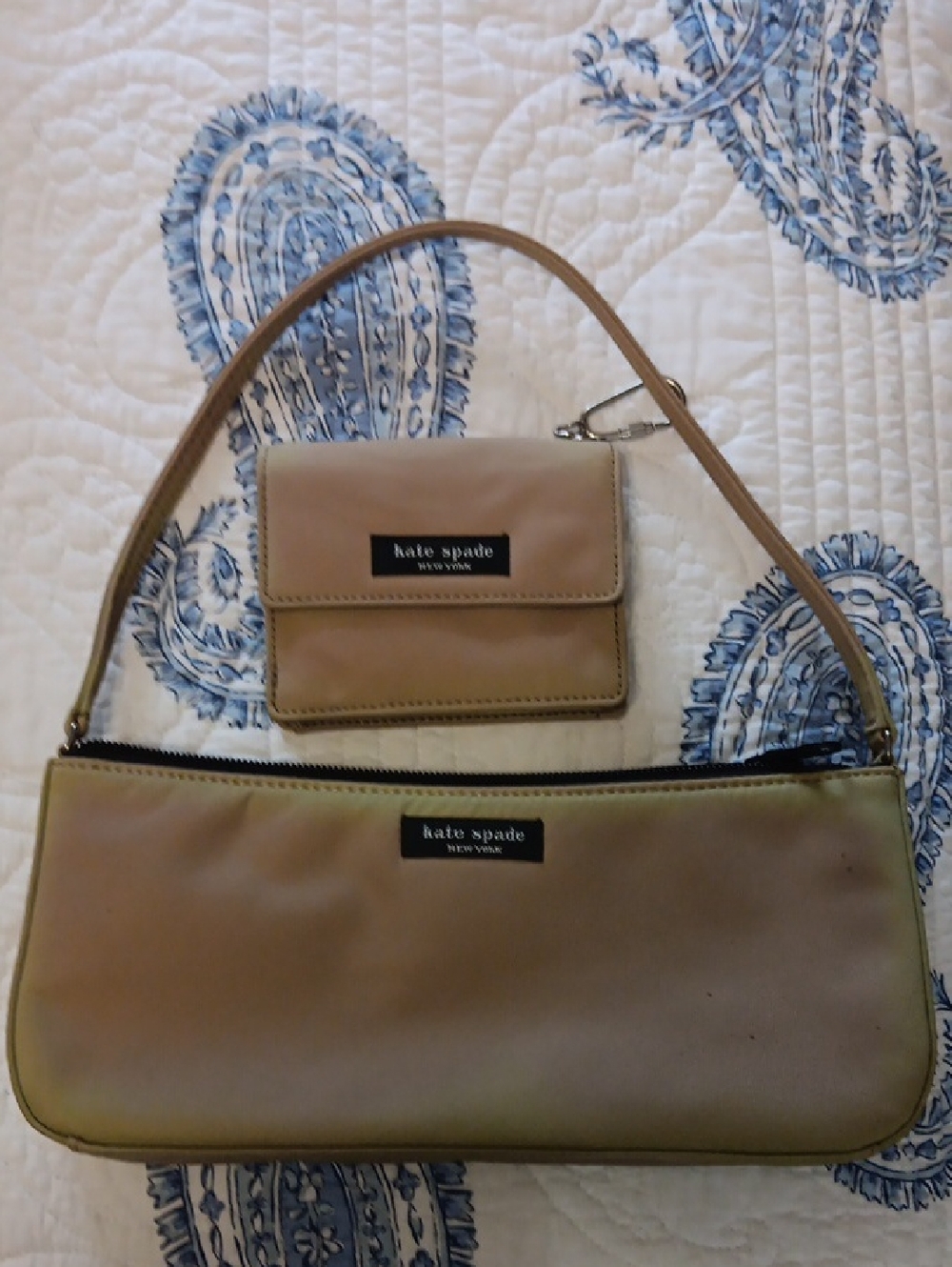 kate spade tan shoulder bag with matching tan wallet set